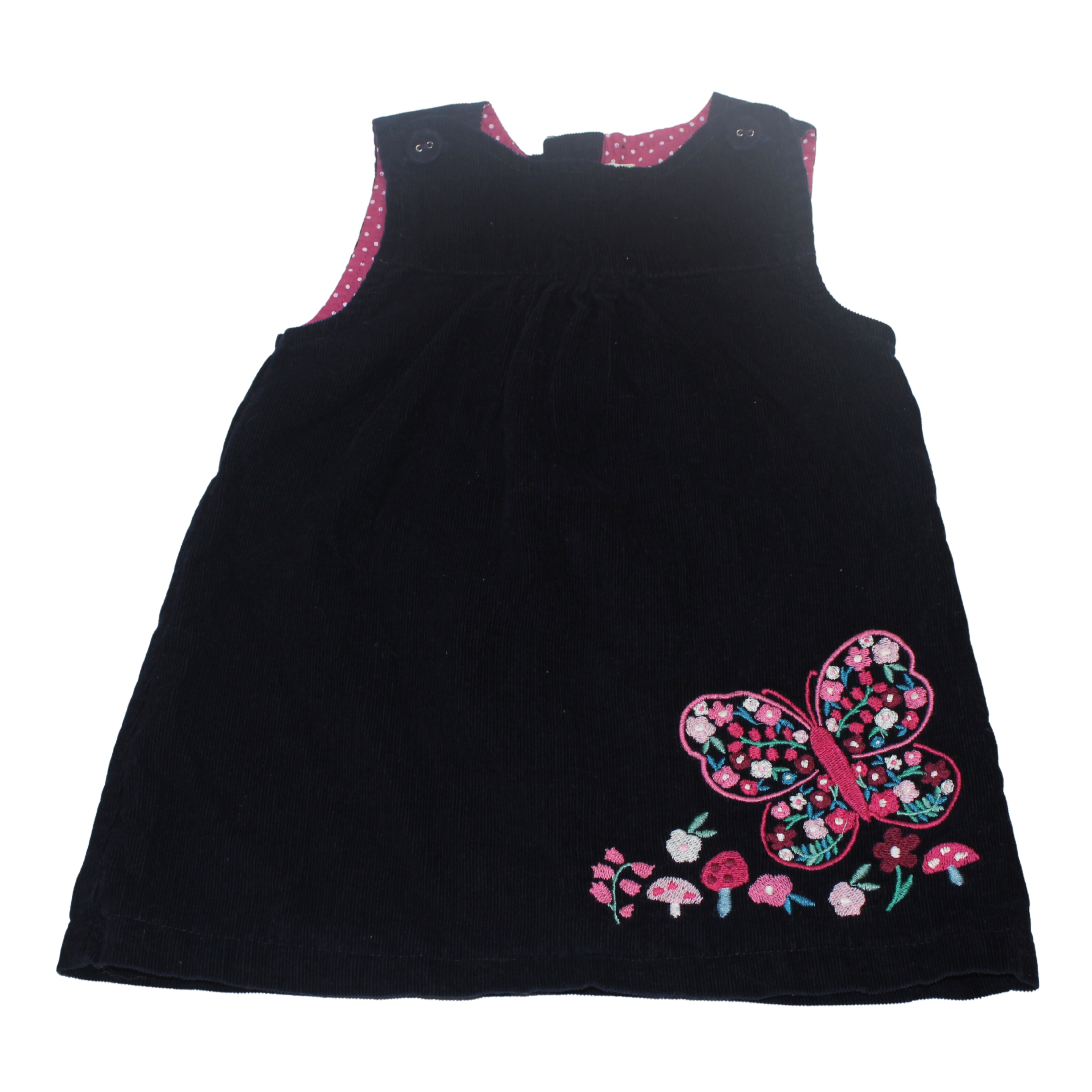 Navy Cord Butterfly Pinafore Dress