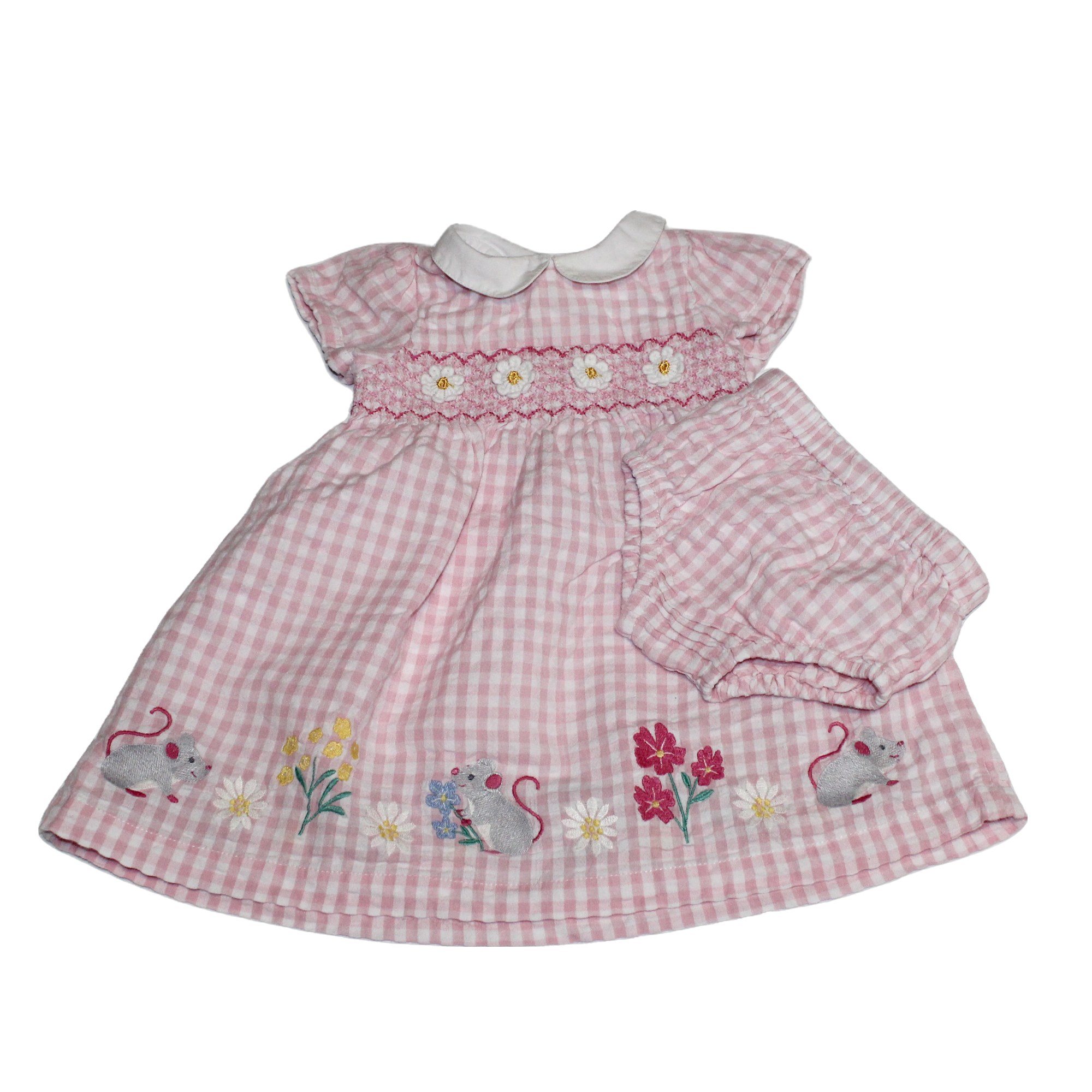 Mouse Embroidered Smocked Dress
