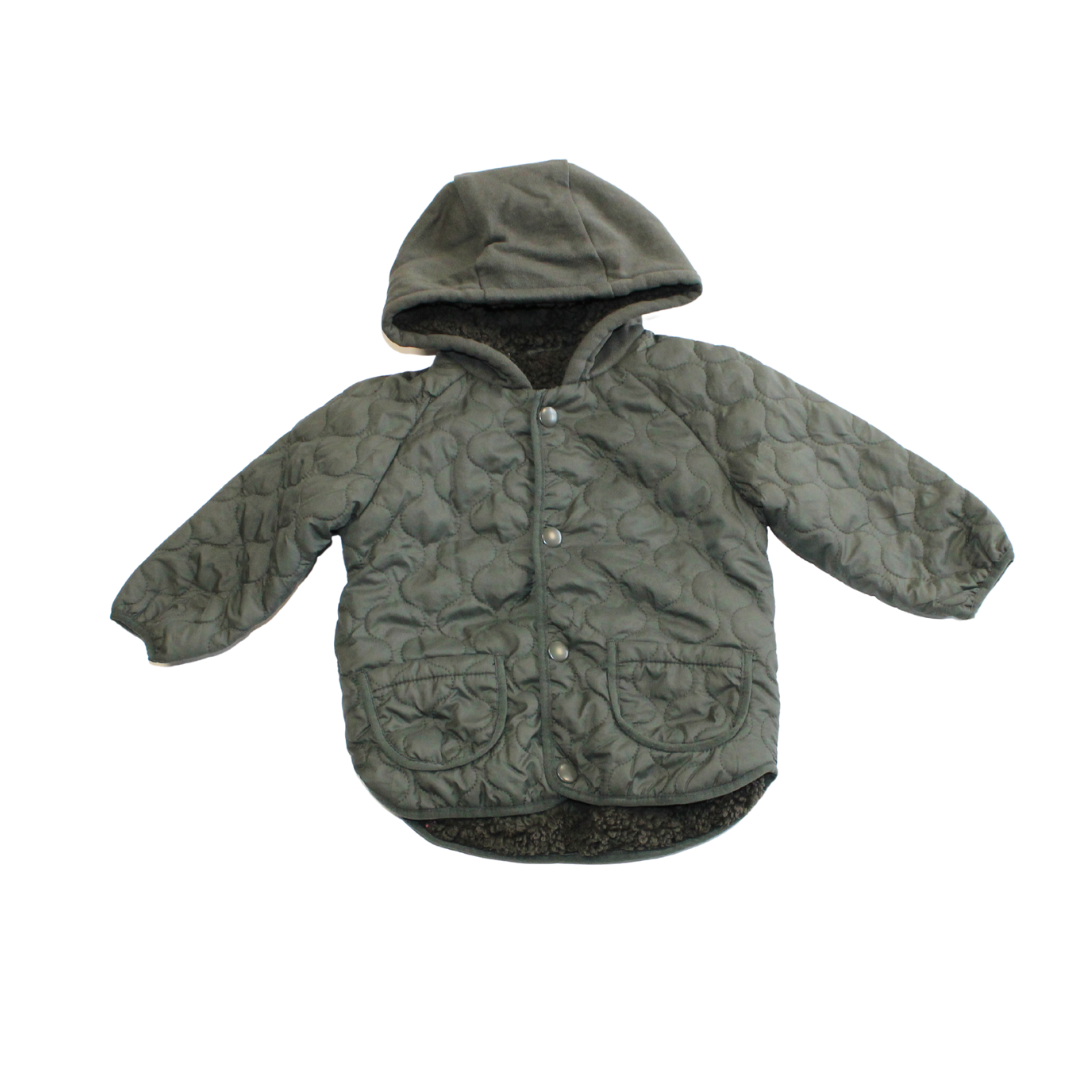 Khaki Quilted Hooded Coat