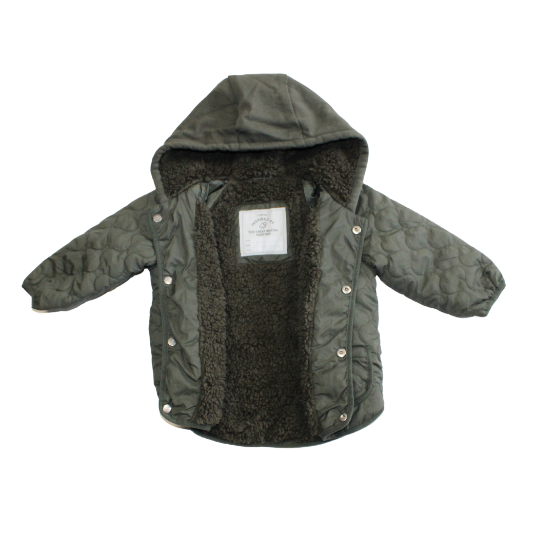 Khaki Quilted Hooded Coat