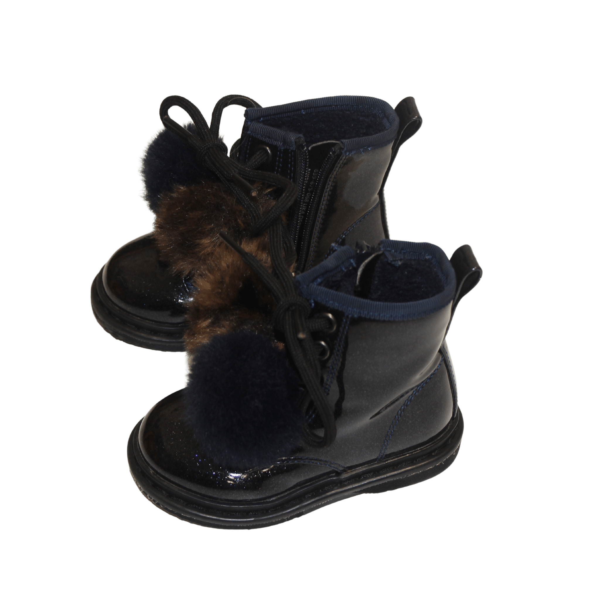 Navy Patent Pom Pom Boots - 2nd Lyfe C.I.C