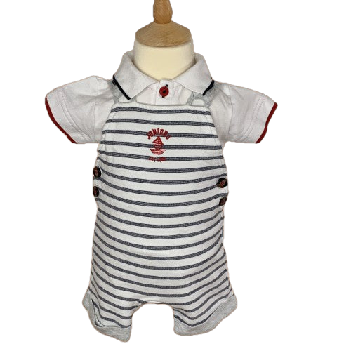 Navy Striped Shortie Dungarees