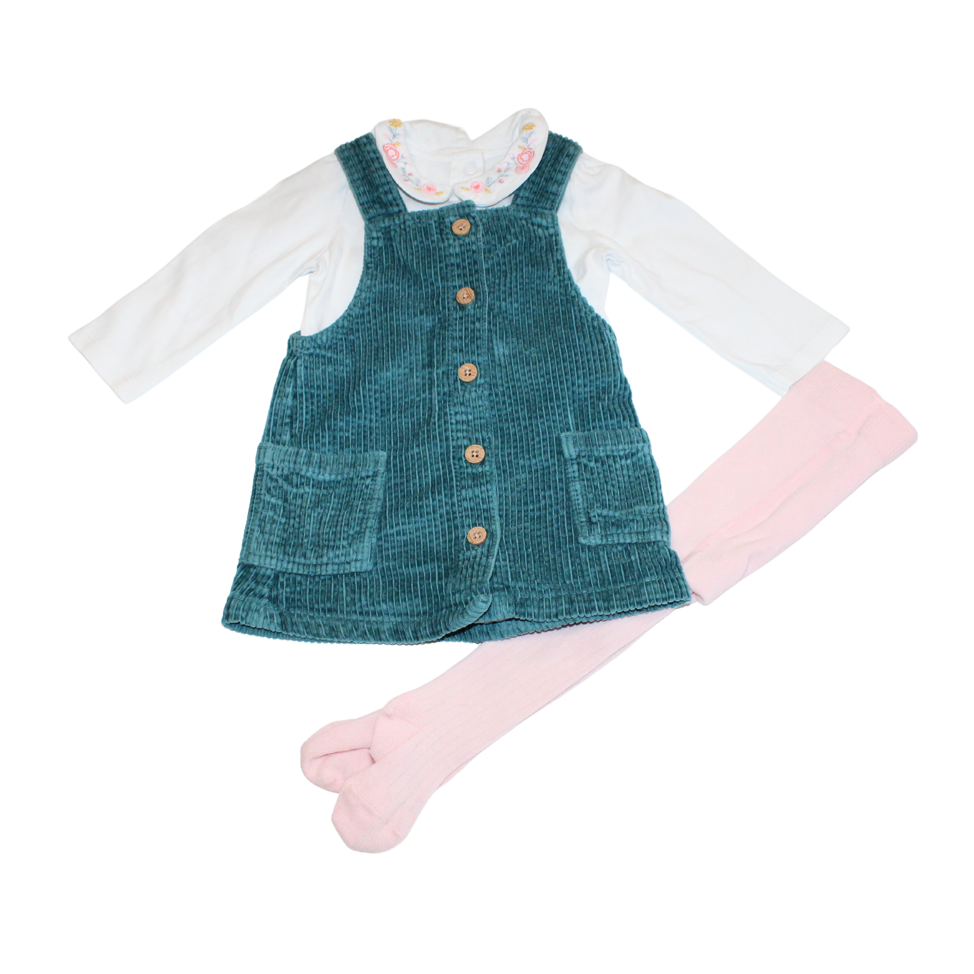 Teal Dungaree Dress Set