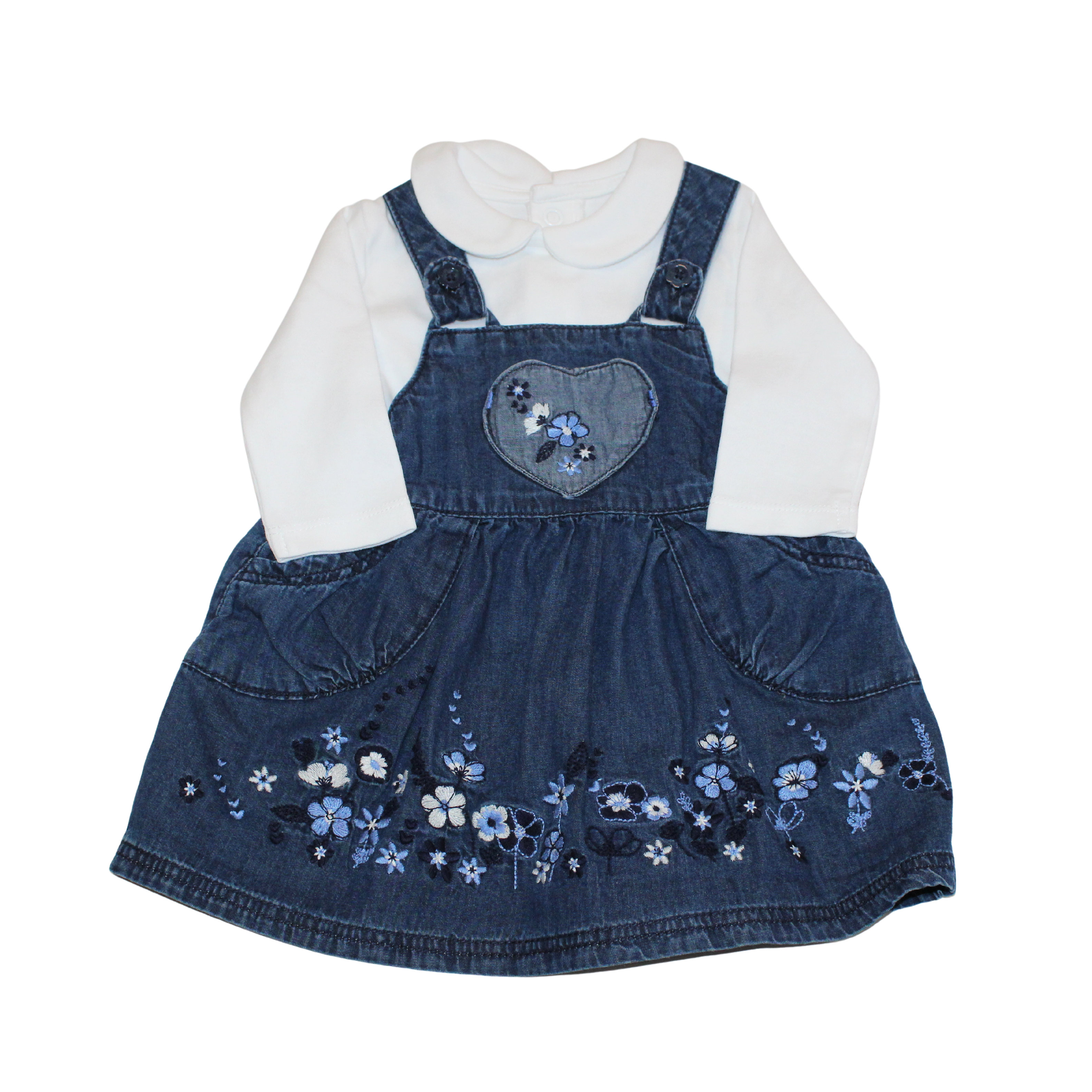 Floral Denim Dungaree Dress