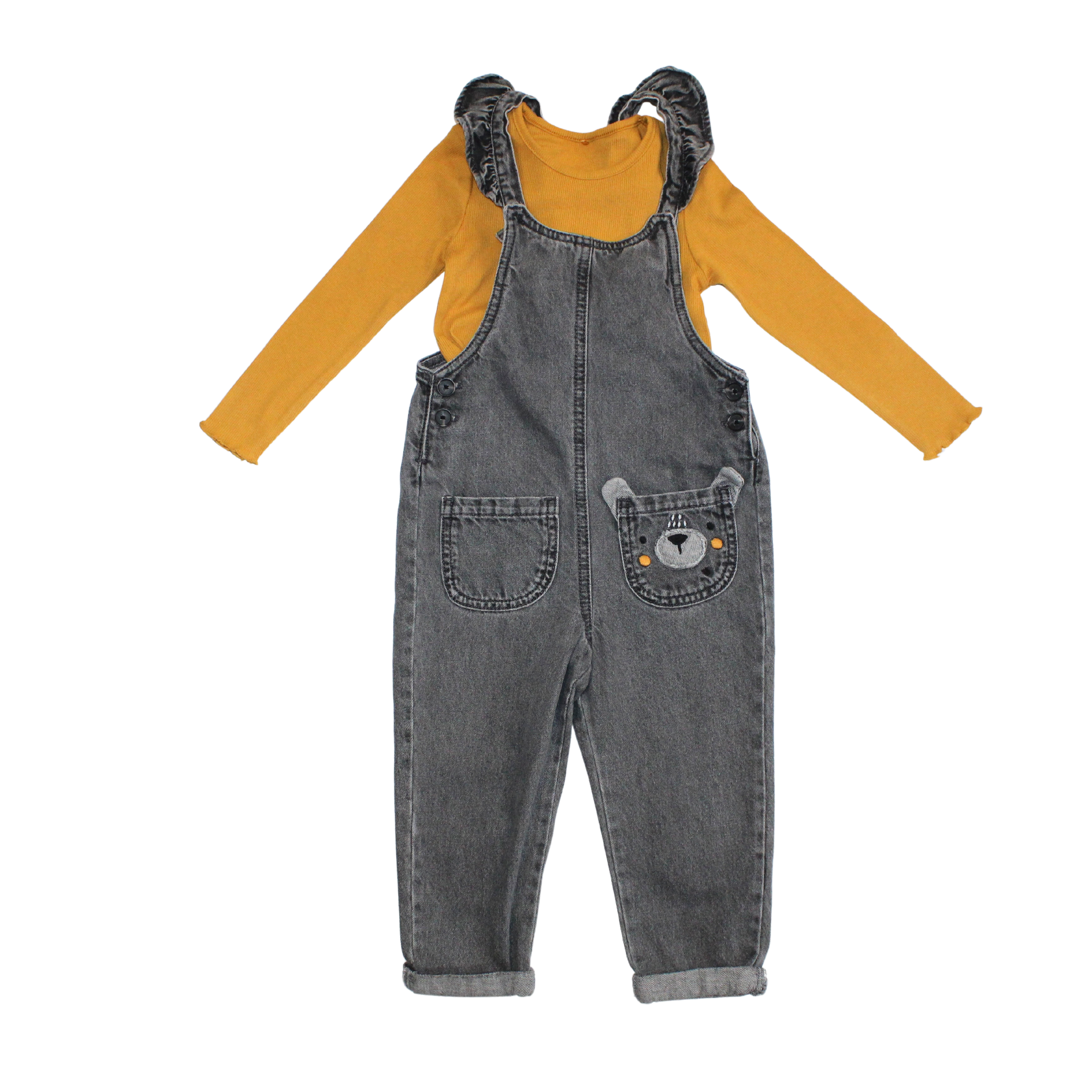 Mustard and Grey Bear Dungarees