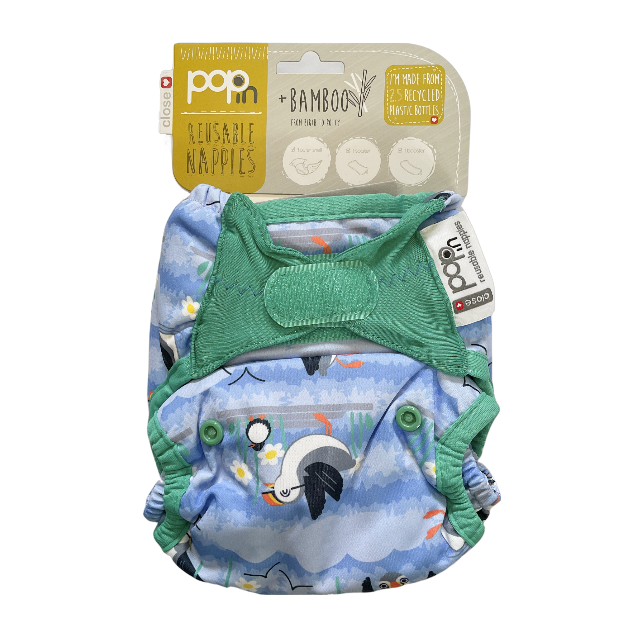 Pop-In Reusable Nappy Velcro Puffins