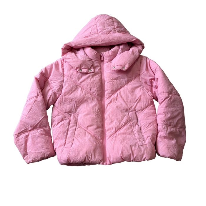 Pink Hooded Puffa Coat