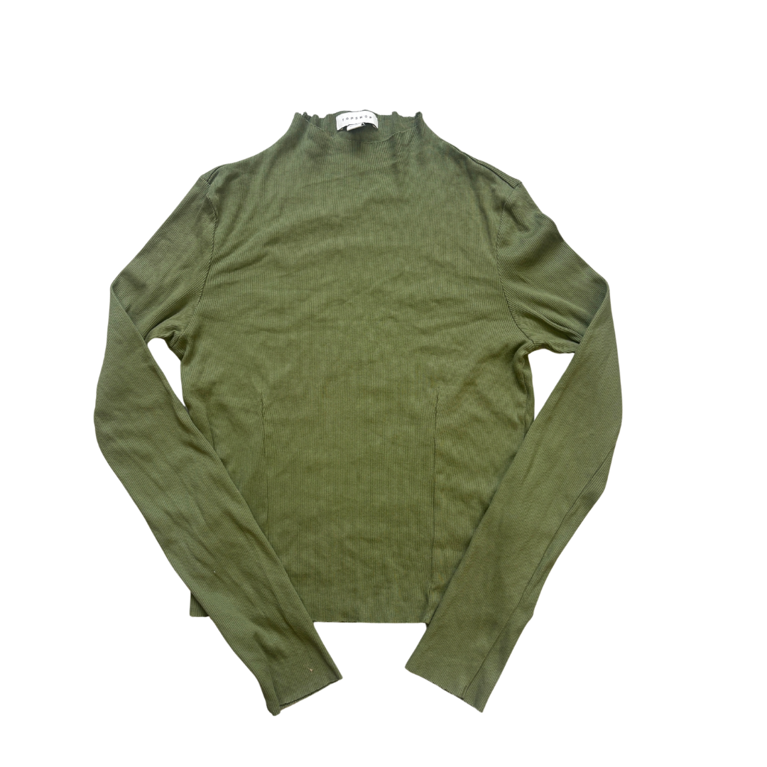 Ribbed Khaki High Neck Top product image by Topshop