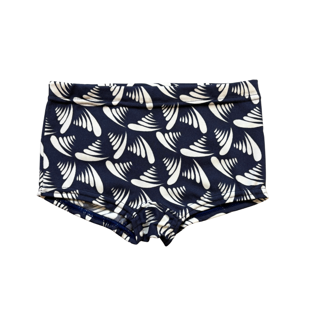 VINTAGE 1970s Brettles Boys Swim Trunks - Deadstock Made in England - Navy Blue Geometric Shell Print product image by Brettles