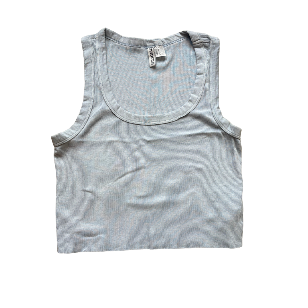 Pale Blue Cropped Ribbed Vest Top product image by H&M