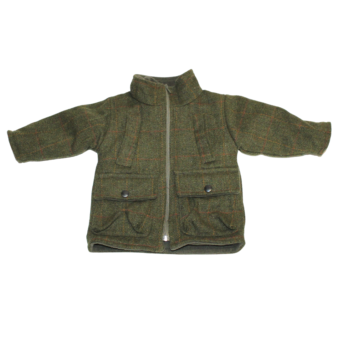 Green Fleece Lined Zipped Wool Mix Tweed Coat