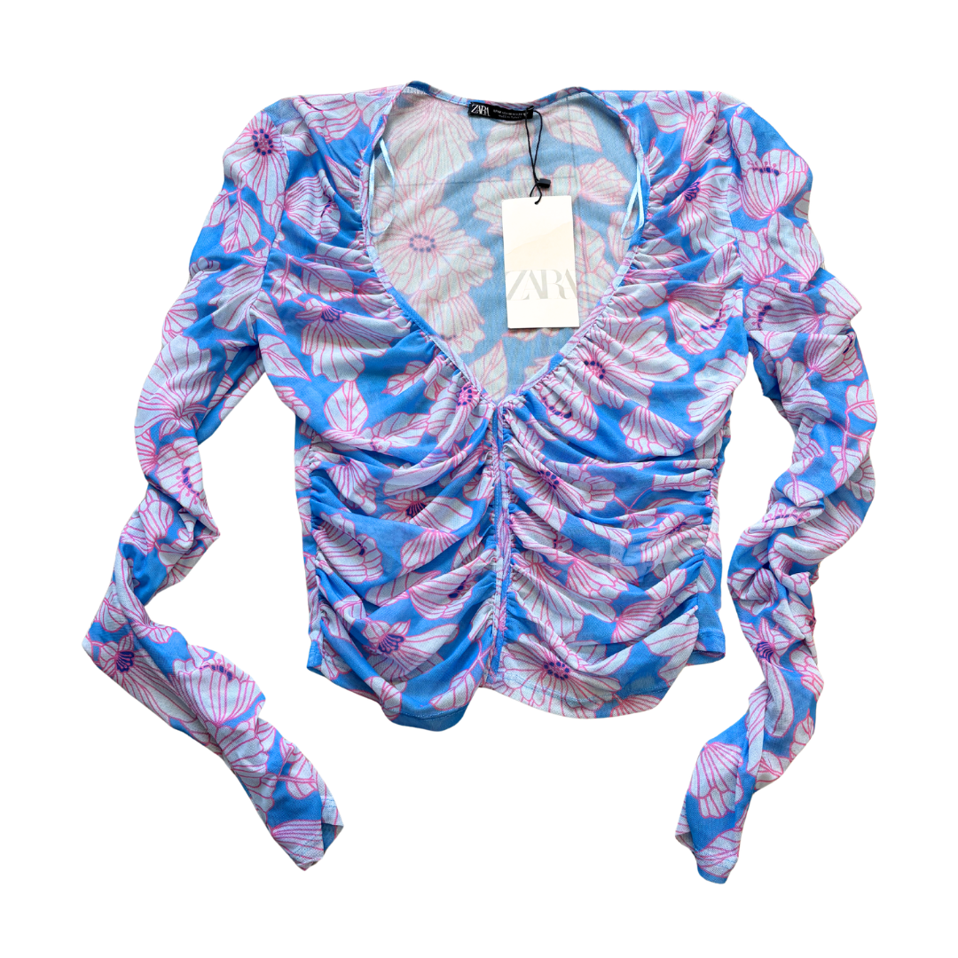 Florasl Mesh Ruched Cropped Top product image by Zara
