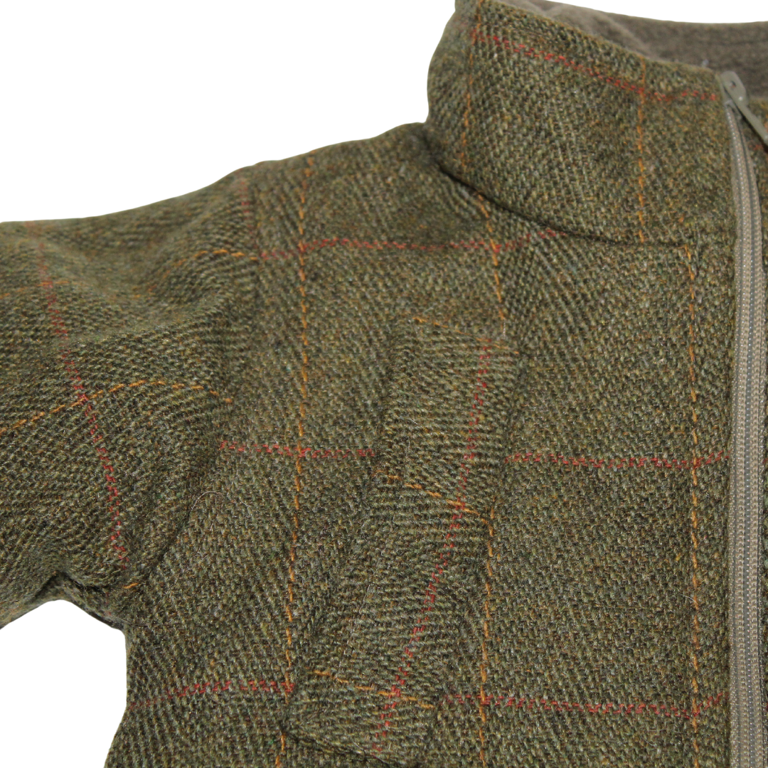 Green Fleece Lined Zipped Wool Mix Tweed Coat