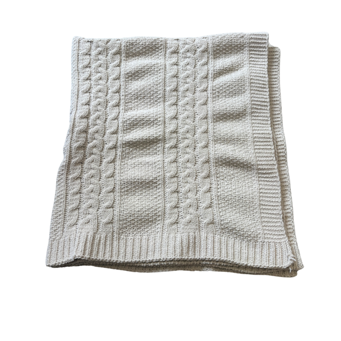 Neutral Cable Knit Chenille Pram Blanket