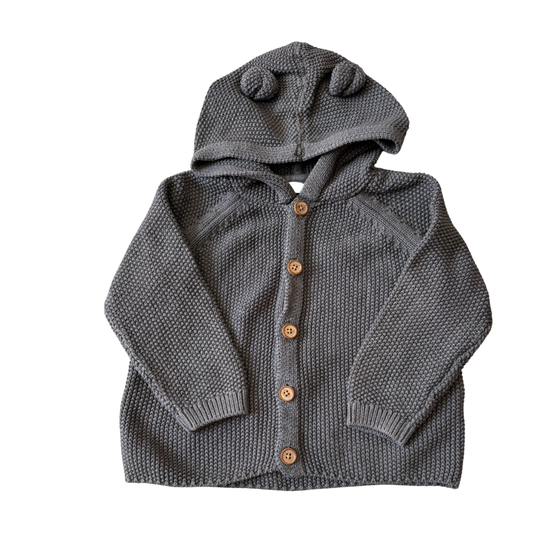 Cotton Grey Button Up Bear Eared Cardi product image by Next