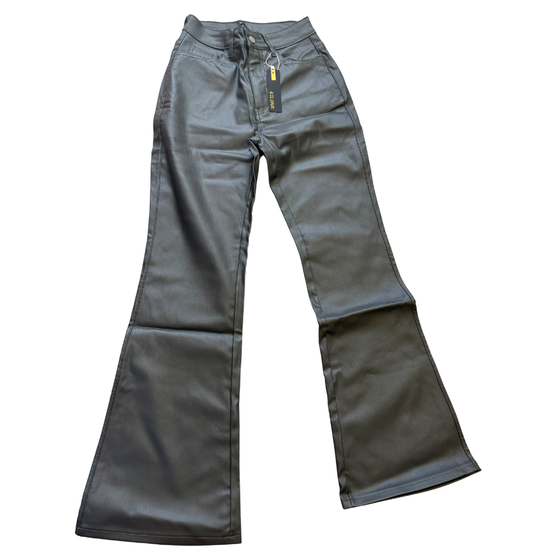 Dark Green Flared Faux Leather Trousers product image by tiktok
