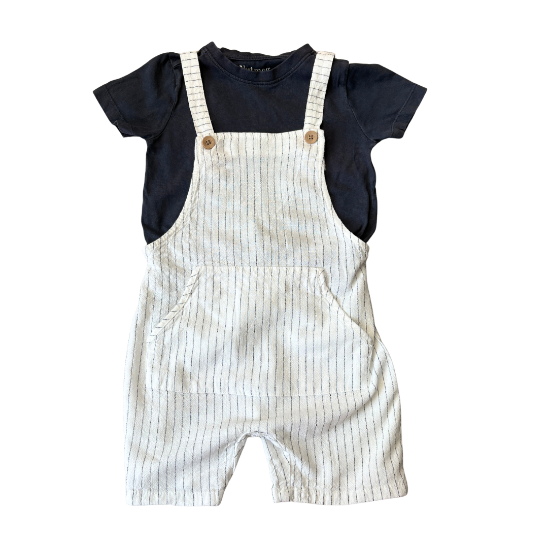 Grey Stripe Linen Mix Shortie Dungarees product image by Zara