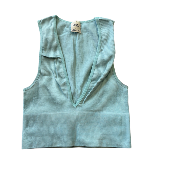 Josie Ribbed V Neck Vest - Pale Blue