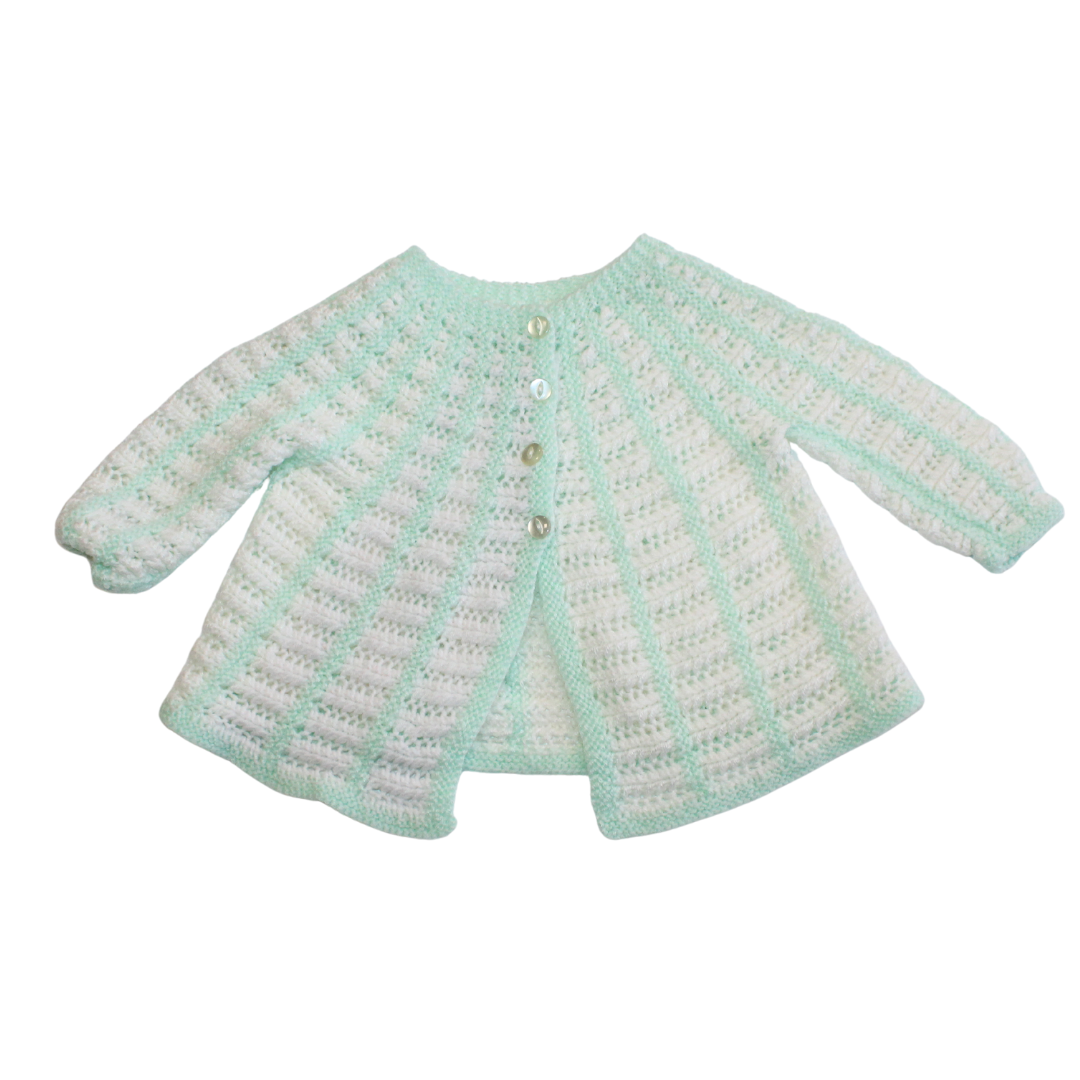 Mint & White Handknit Matinee Cardi