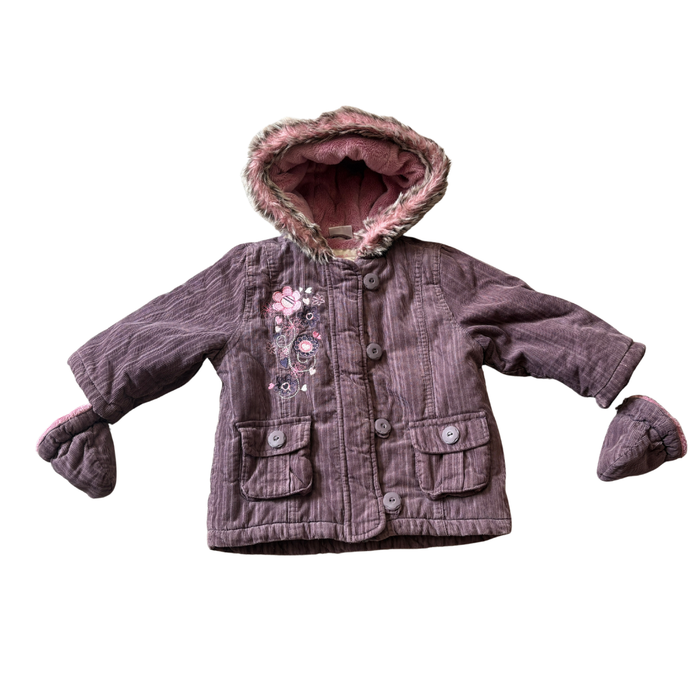 Y2K Cord Hooded Coat with Mittens