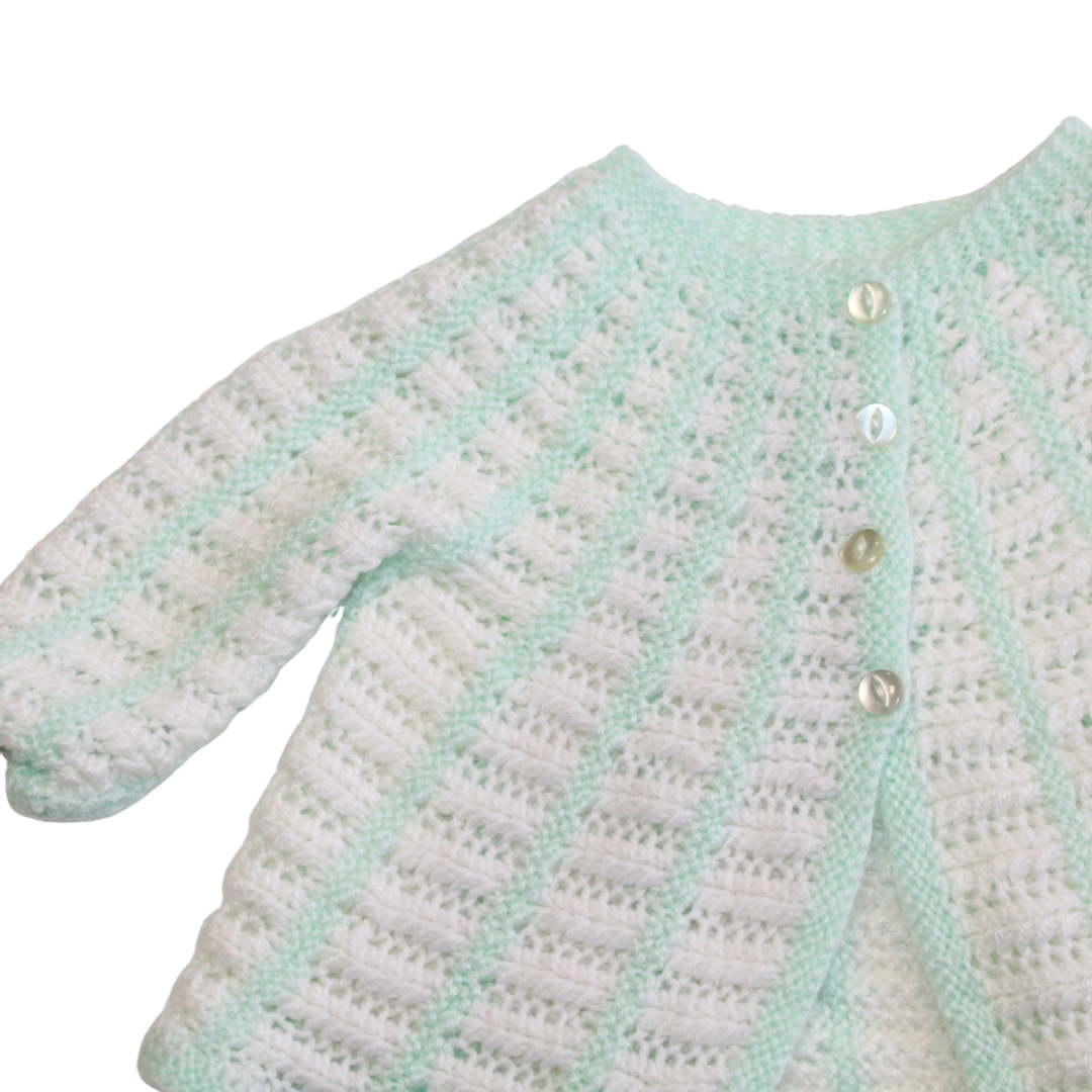 Mint & White Handknit Matinee Cardi