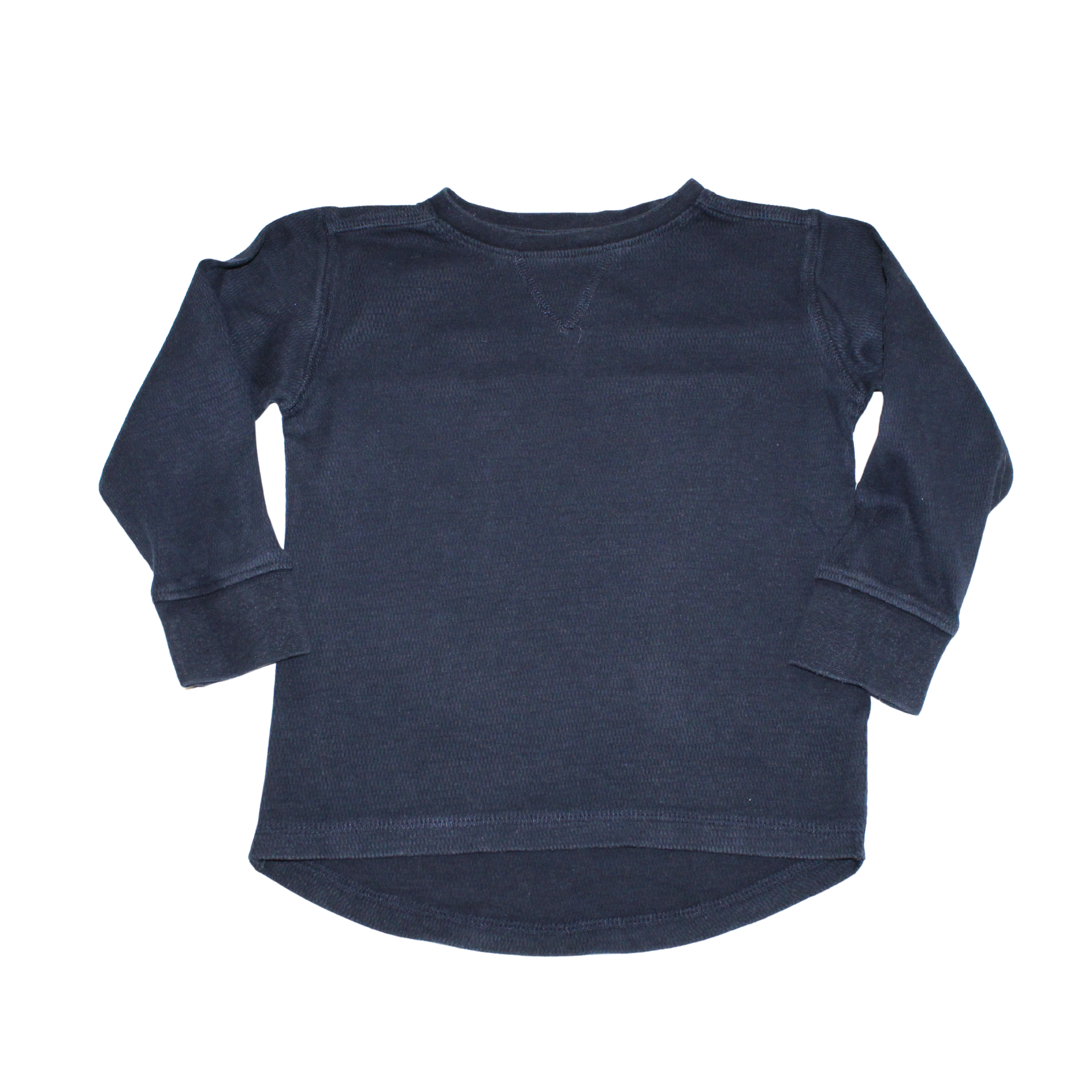 Waffle Navy Cuffed Long Sleeve Top