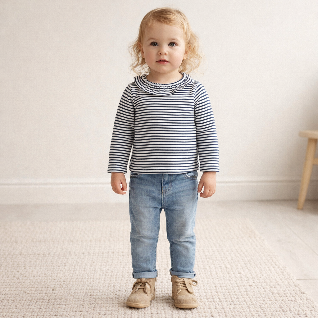 AI image for Ruffle Collar Stripe Top