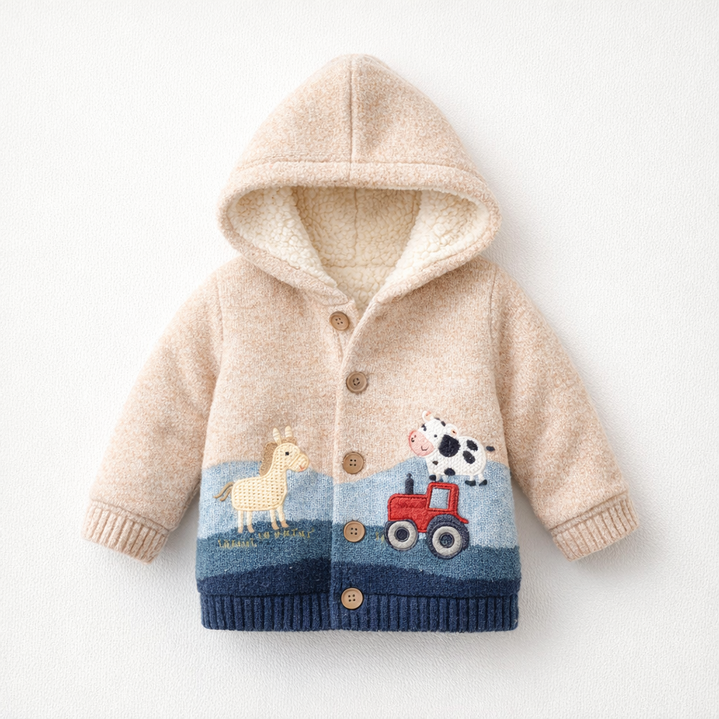 AI image for Sherpa Lined Farmyard Button Up Hooded Cardi