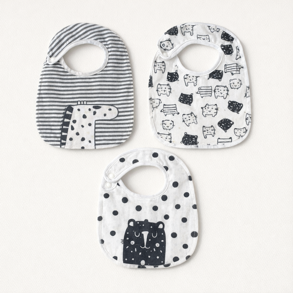 AI image for 3 x White/Grey Bibs