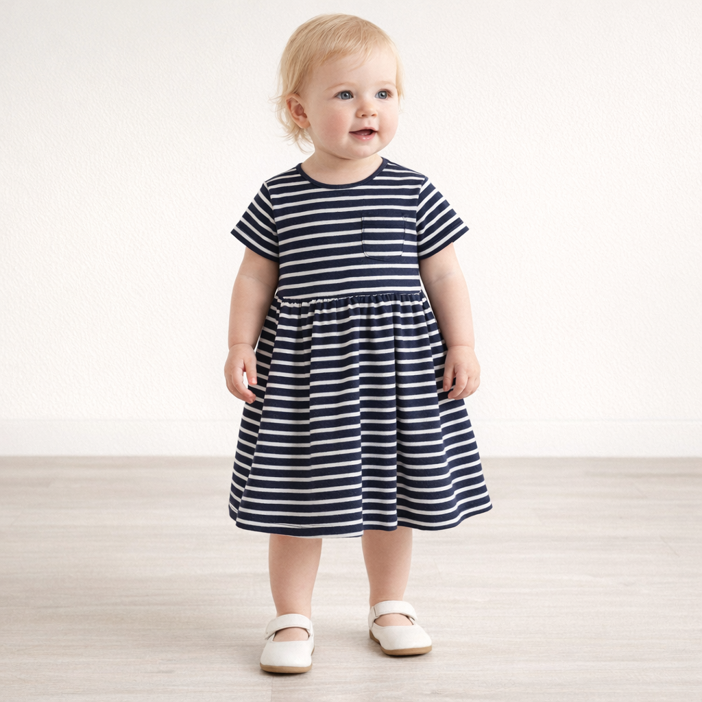 AI image for Navy Classic Stripe Jersey Dress