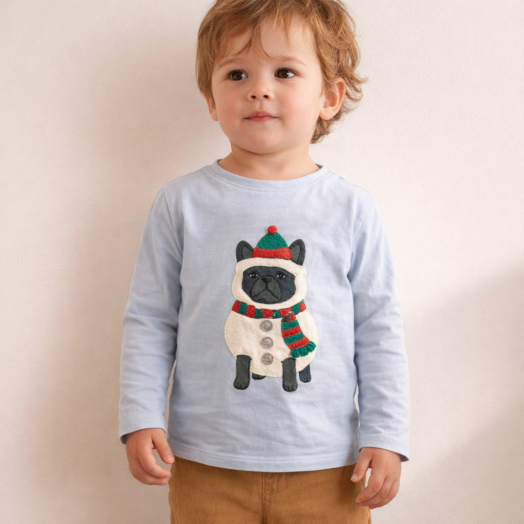 AI image for Pale Blue Applique Dog Long Sleeved Top