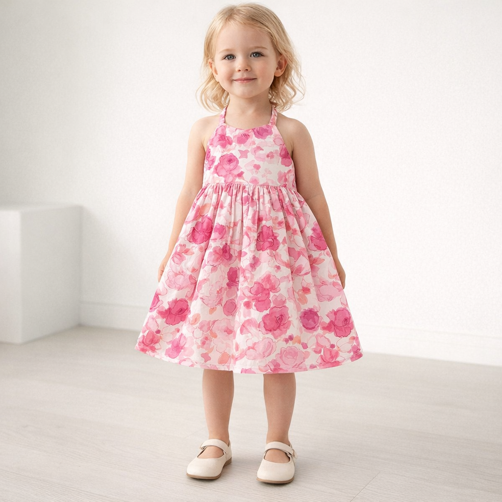 AI image for Pink Floral Halter Dress