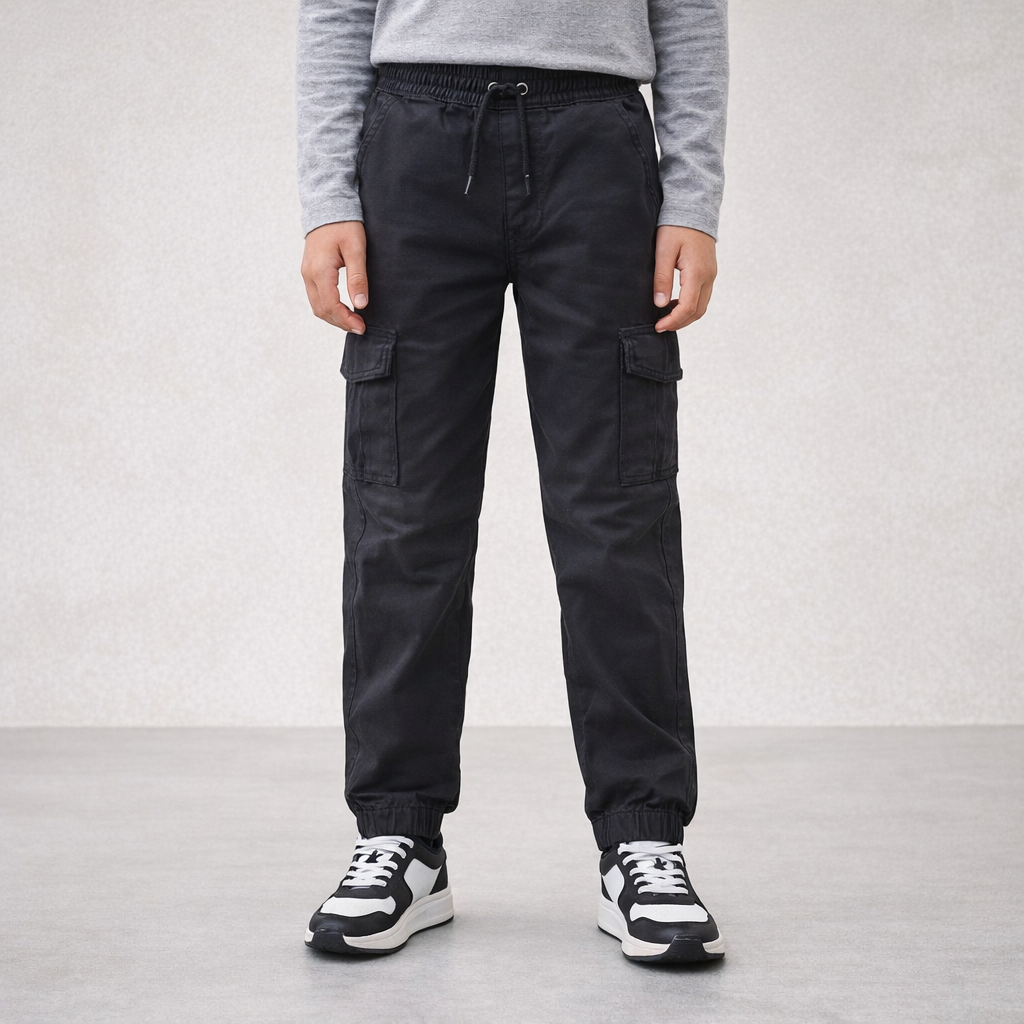 AI image for Black Elasticated Waist Cuffed Cargos