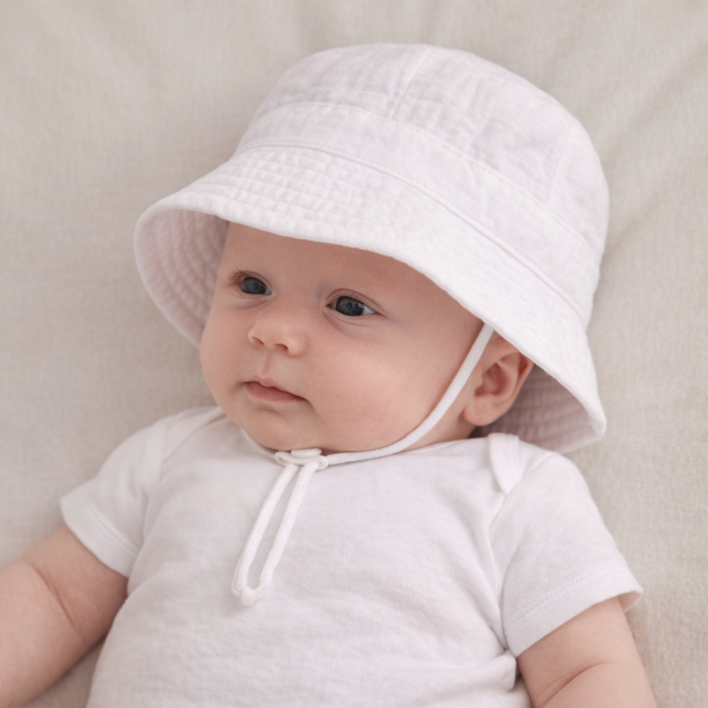 AI image for White Cotton Hat with Chin Strap