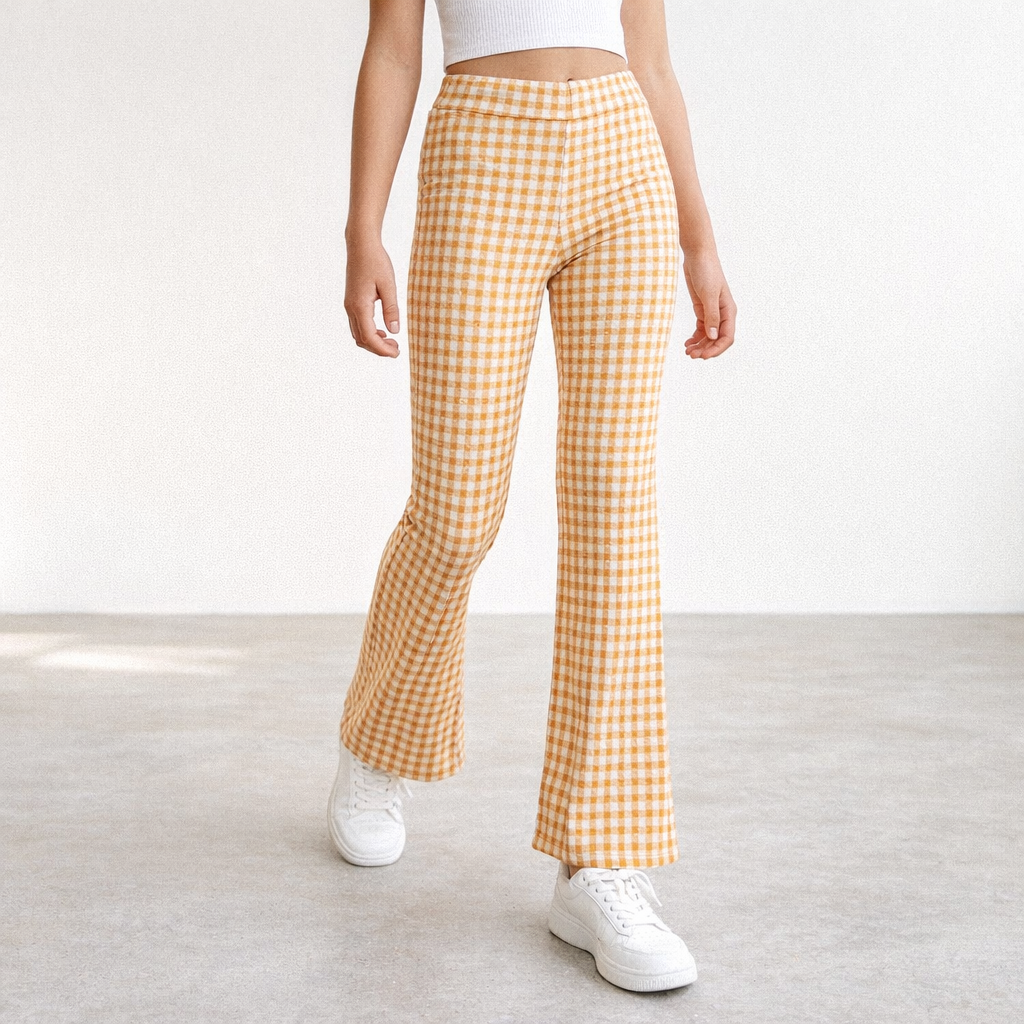 AI image for Gingham Flare Trousers