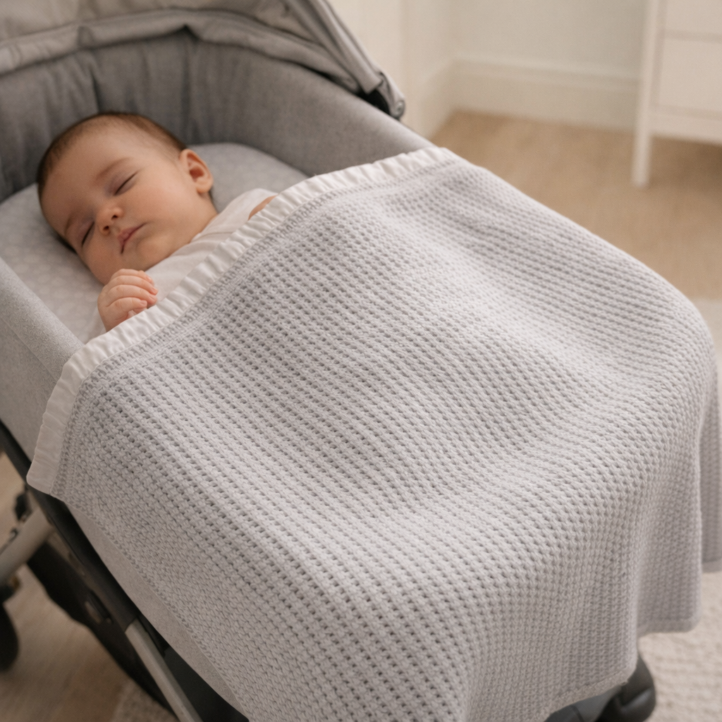 AI image for Organic Cotton Cellular Blanket Grey - Pram