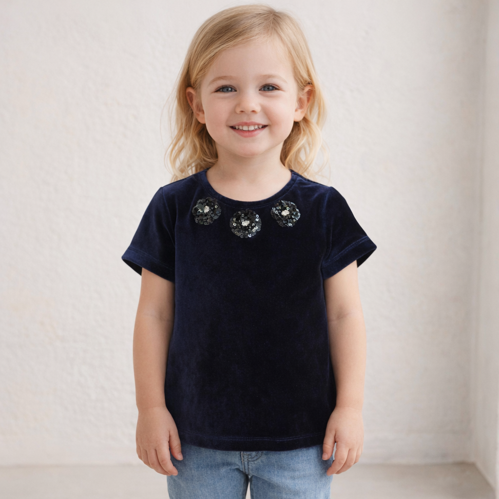 AI image for Navy Velour Sparkle Top