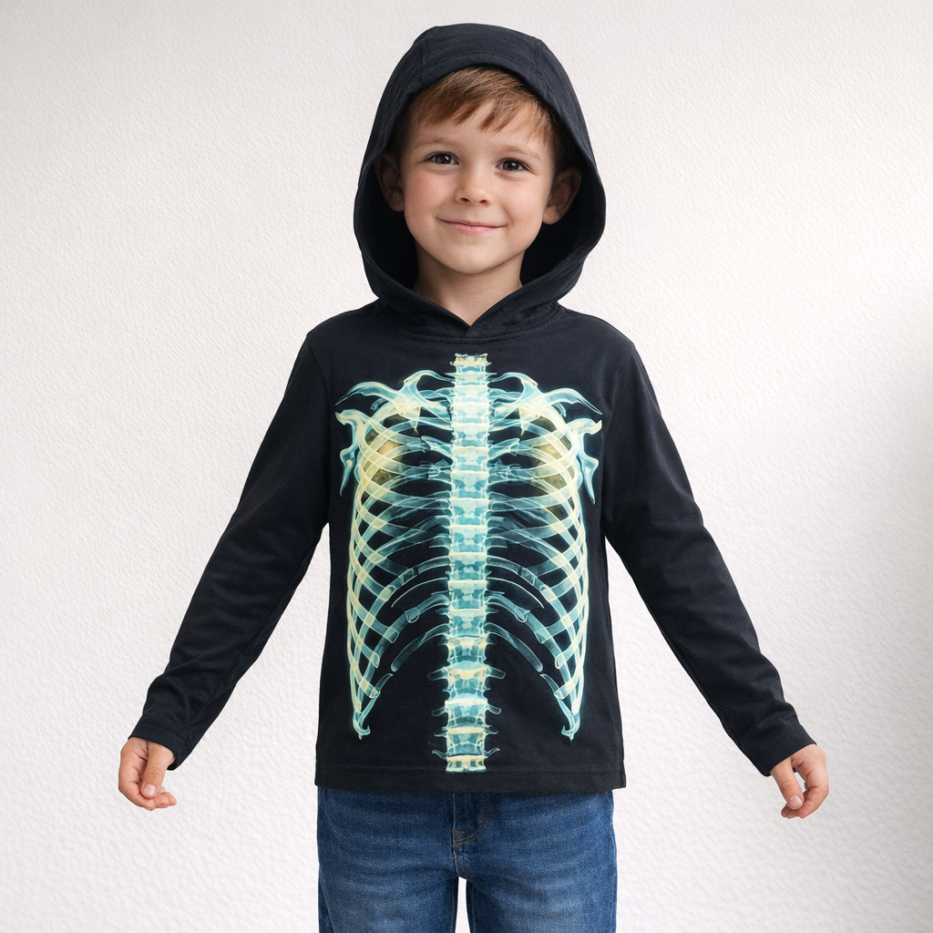 AI image for Glow in Dark Skeleton Hooded Long Sleeved Top