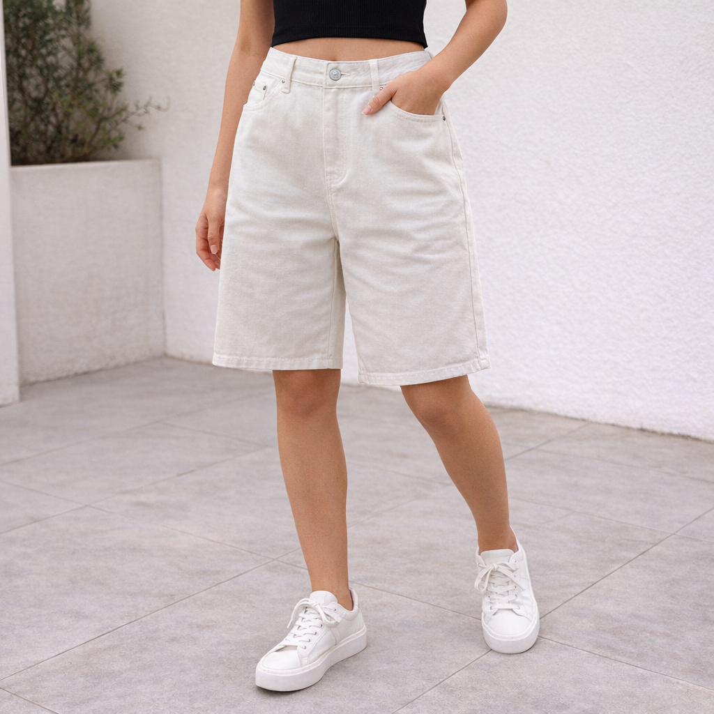 AI image for White Loose Fit Bermuda Shorts
