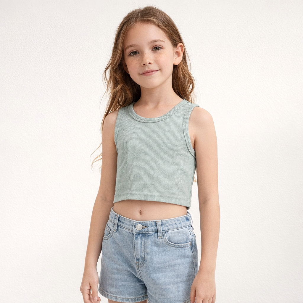 AI image for Green Ribbed Cropped Vest Top