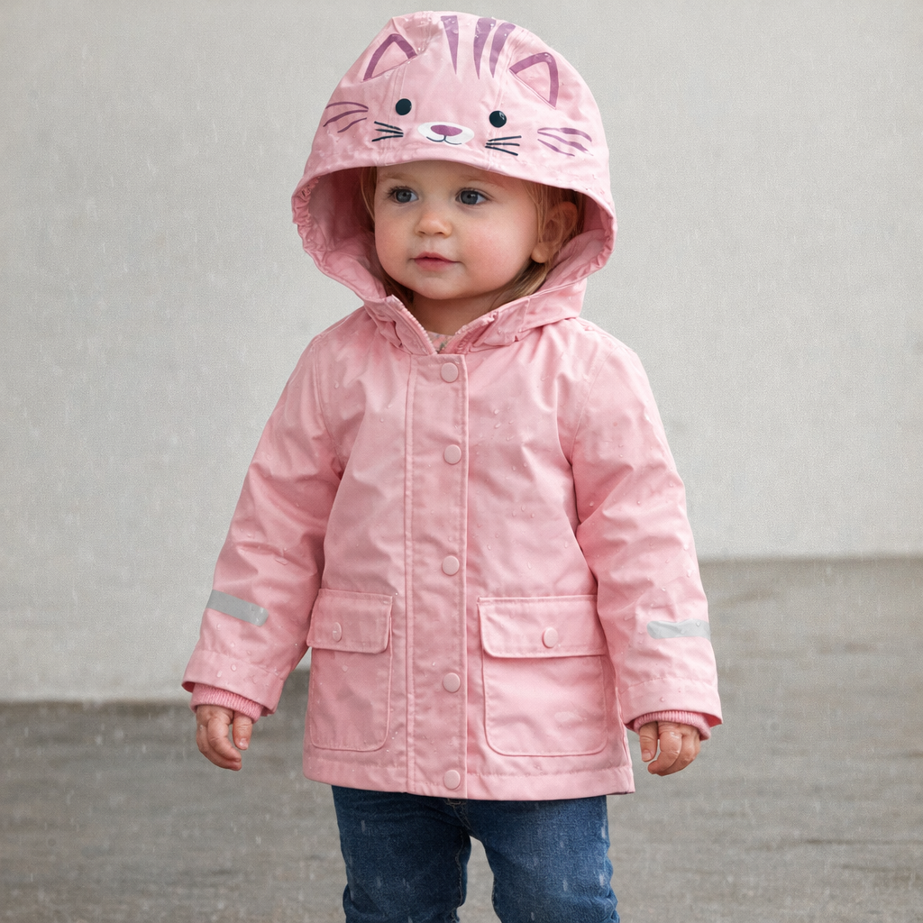 AI image for Pink Cat Hooded Lined RainCoat