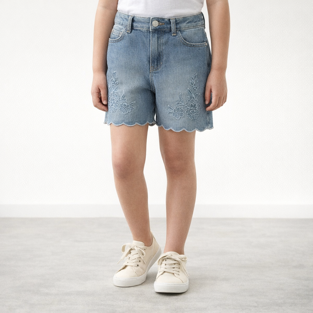 AI image for Denim Scalloped Shorts