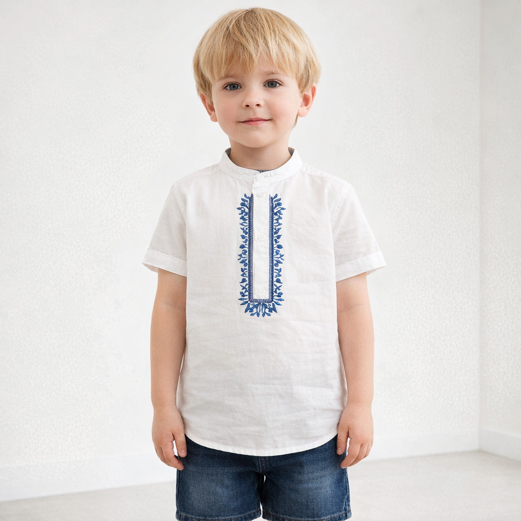 AI image for White Smart Collarless Shirt