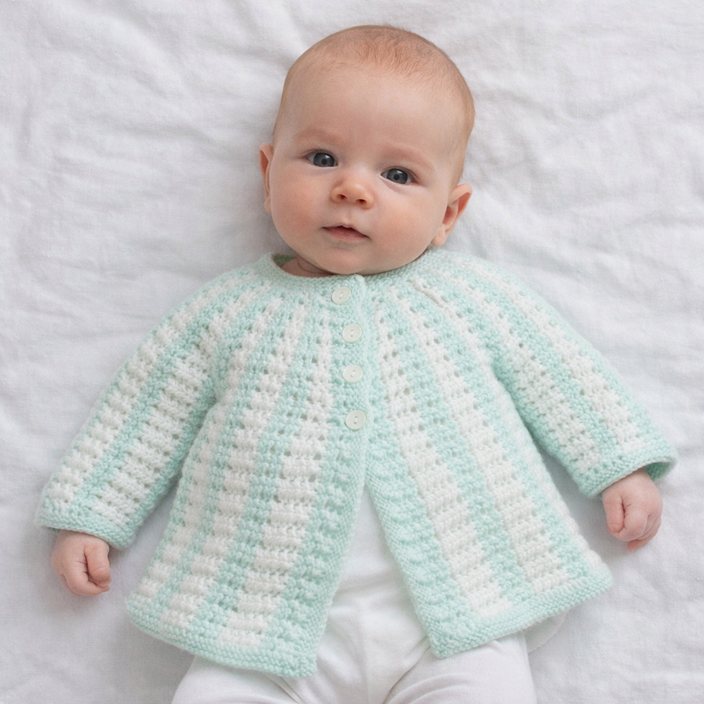 AI image for Mint & White Handknit Matinee Cardi
