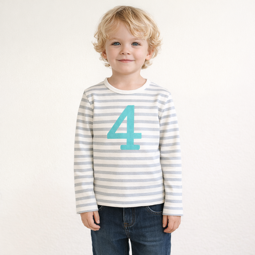 AI image for Grey and White Number 4 Long Sleeved Top