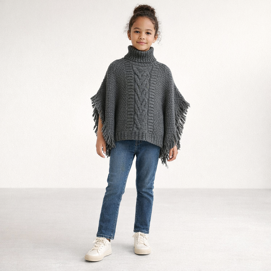 AI image for Grey Cable Knit Poncho