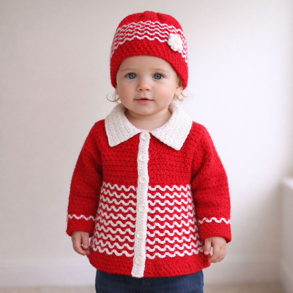 AI image for Red/White Cardi & Hat