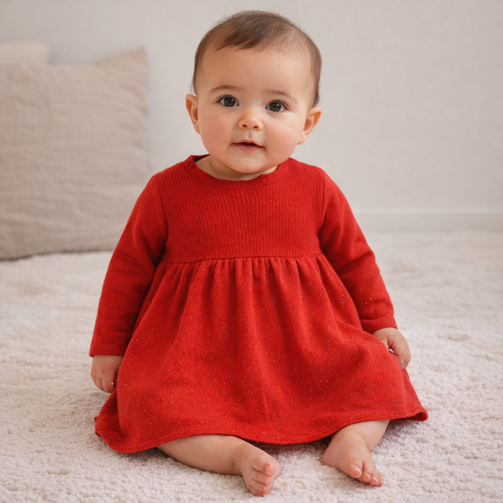 AI image for Red Knit Sparkle Dress