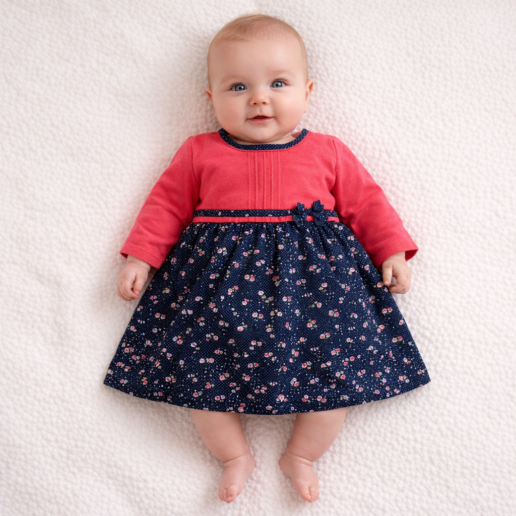 AI image for Red & Navy Flower Detail Dress