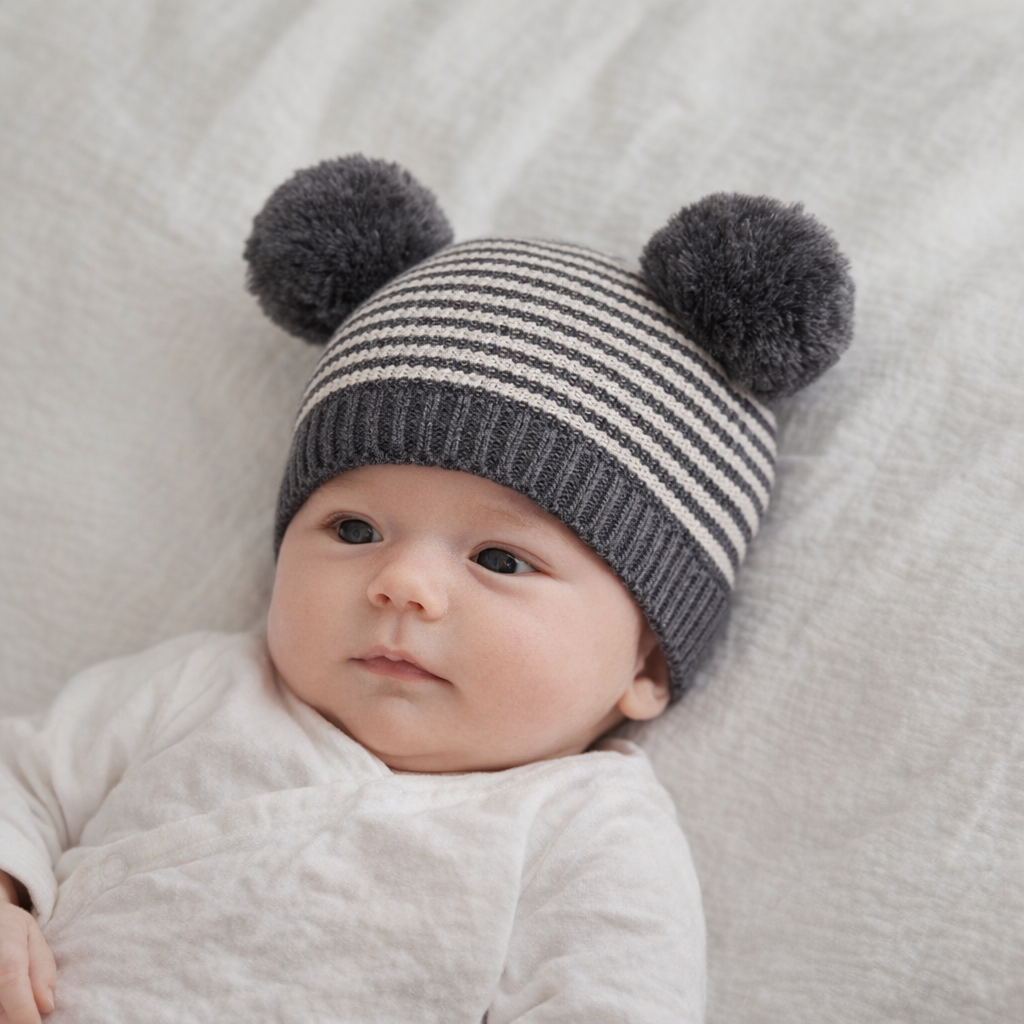 AI image for Double Pompom Stripe Hat
